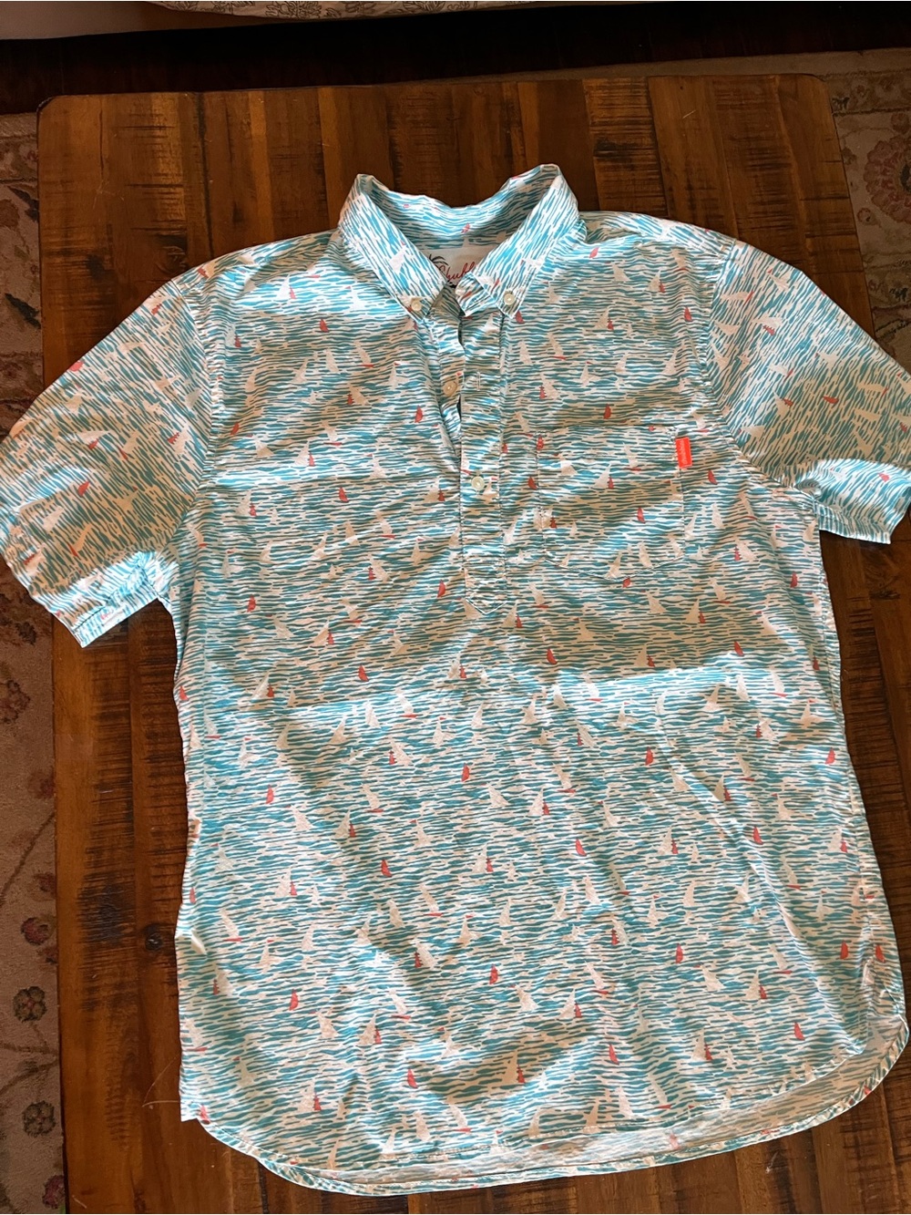 Chubbies Pop OverLight Blue Sailboat Print Polo size Large